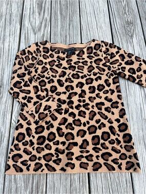 Tahari Leopard-Print Knit Top in Black and Brown XS